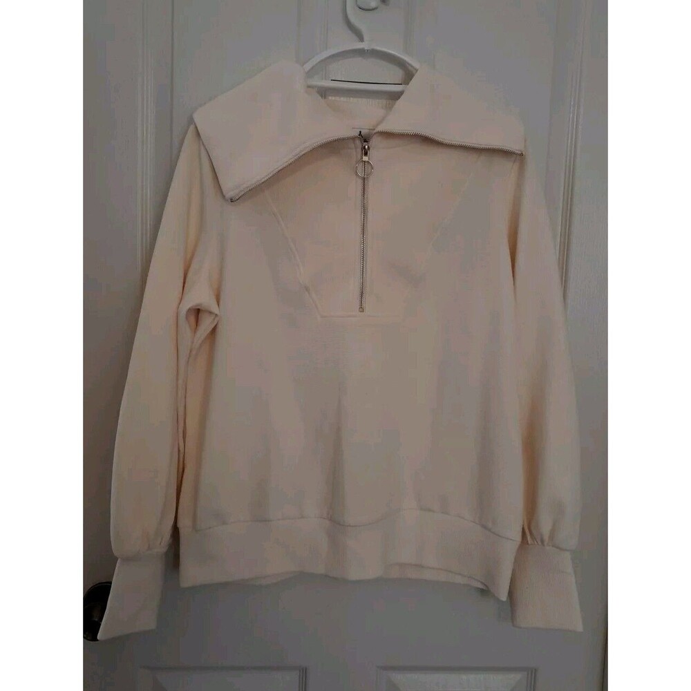 Anzabess Nwt Womens Cream  1/4 Zip Sweatshirt With Long Collar. Size Small. B39